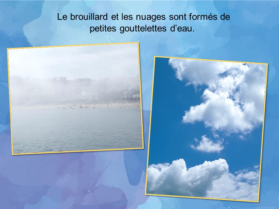 Du brouillard au-dessus d’un lac. Des nuages dans le ciel. 